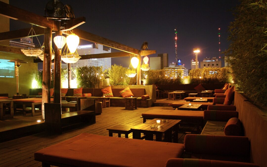 Outdoor Lights Illuminate Rooftop Restaurant