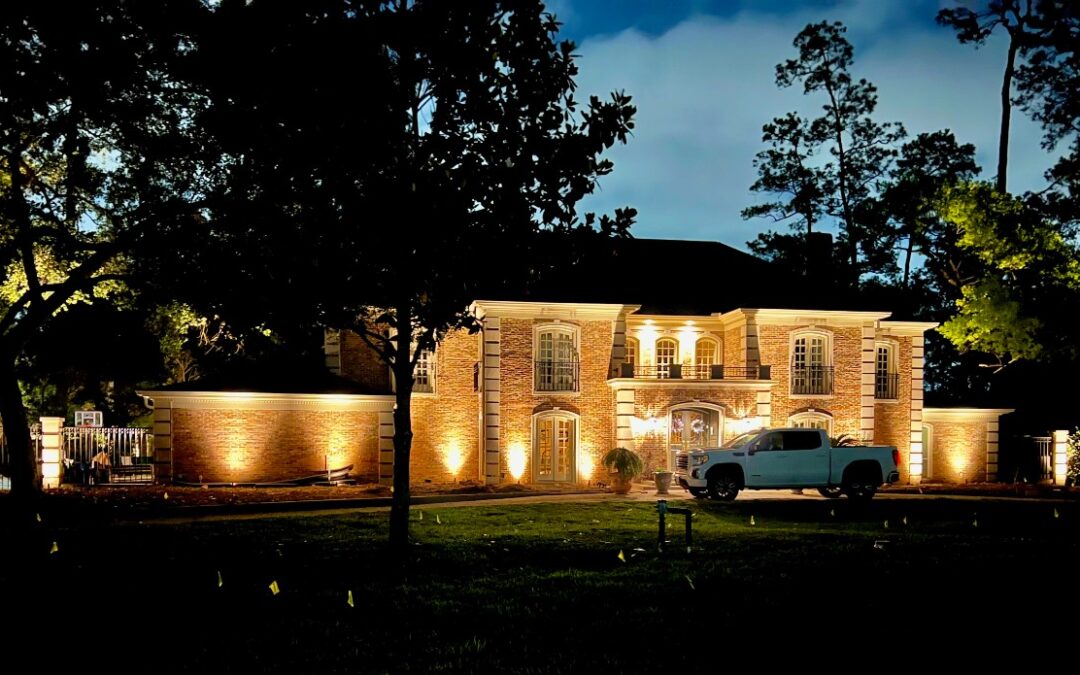 Large House with Outdoor Lighting, uplit architecture
