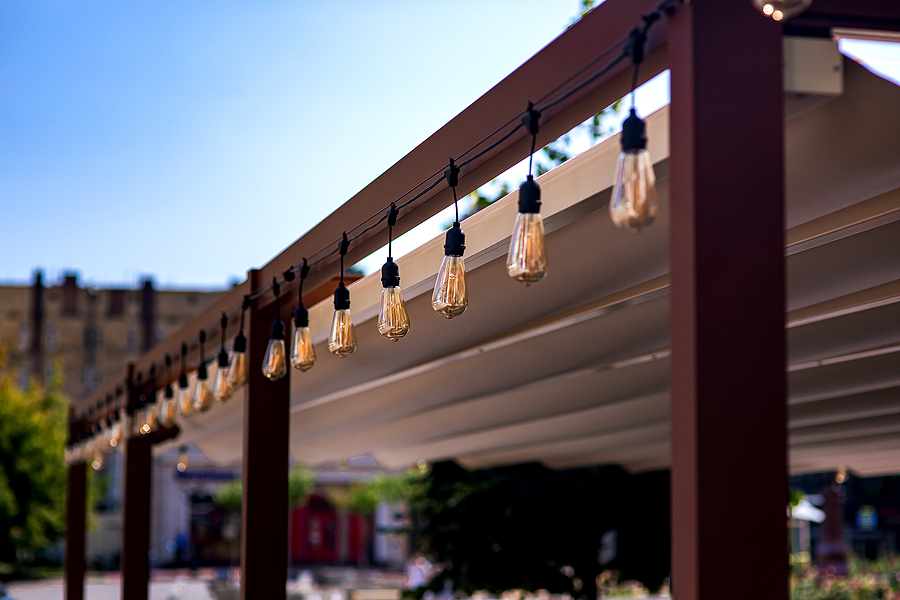 String of Outdoor LED Lighting on Restaurant Patio