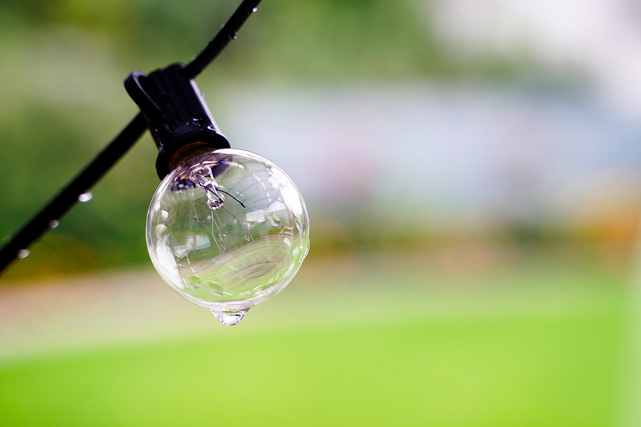waterproof outdoor light bulbs hang wet from the rain on a natural background. waterproof outdoor lights