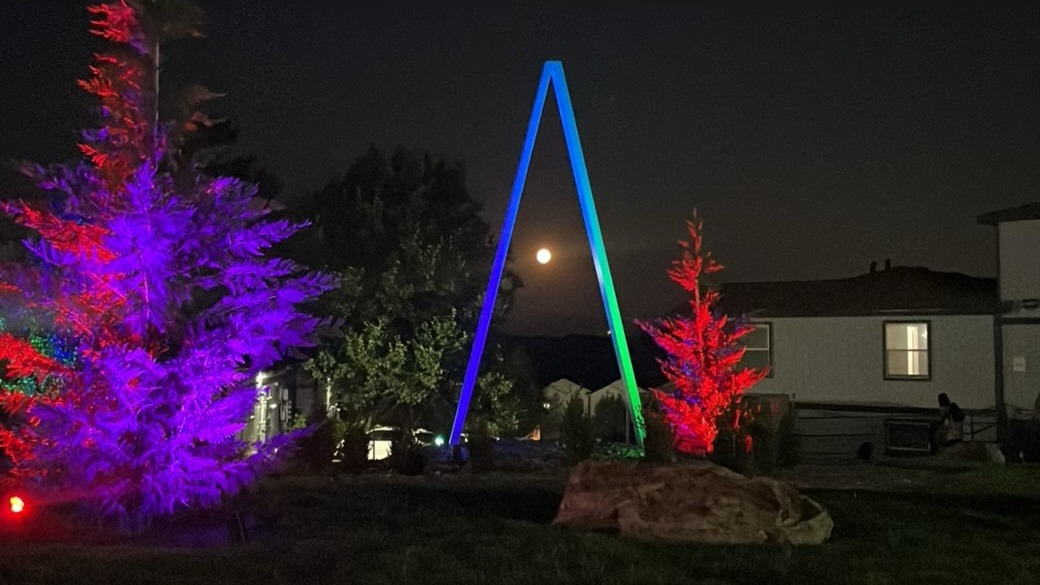 Illuminated entry way to apartment complex. Outdoor lighting. commercial properties.